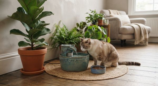 Un coin eau discret pour le chat : place et entretien d’une fontaine en céramique